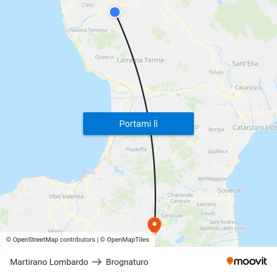 Martirano Lombardo to Brognaturo map