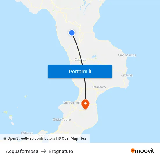 Acquaformosa to Brognaturo map