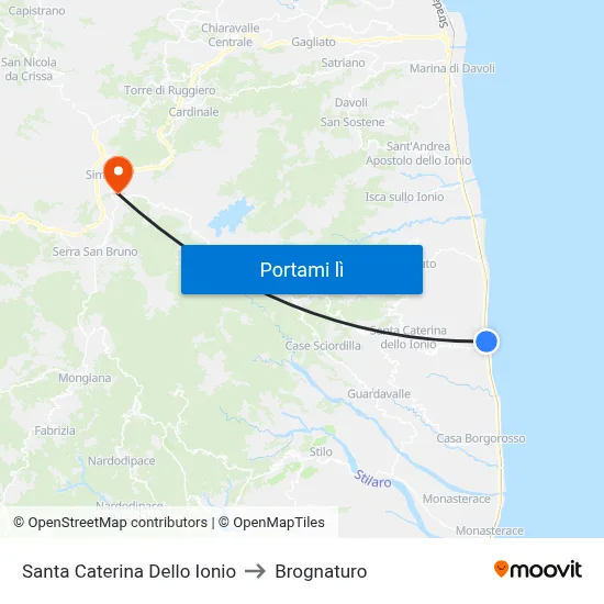 Santa Caterina Dello Ionio to Brognaturo map