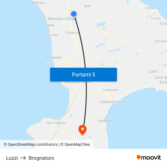 Luzzi to Brognaturo map