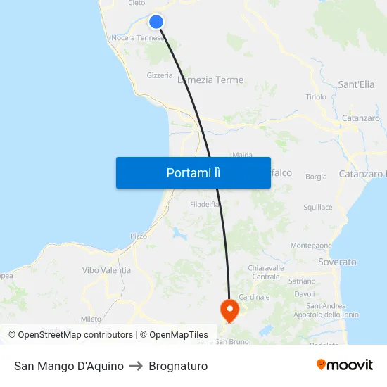 San Mango D'Aquino to Brognaturo map