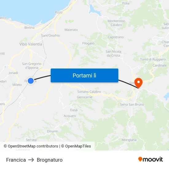 Francica to Brognaturo map
