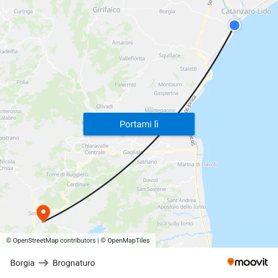 Borgia to Brognaturo map