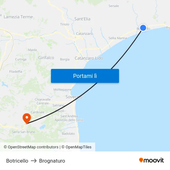 Botricello to Brognaturo map