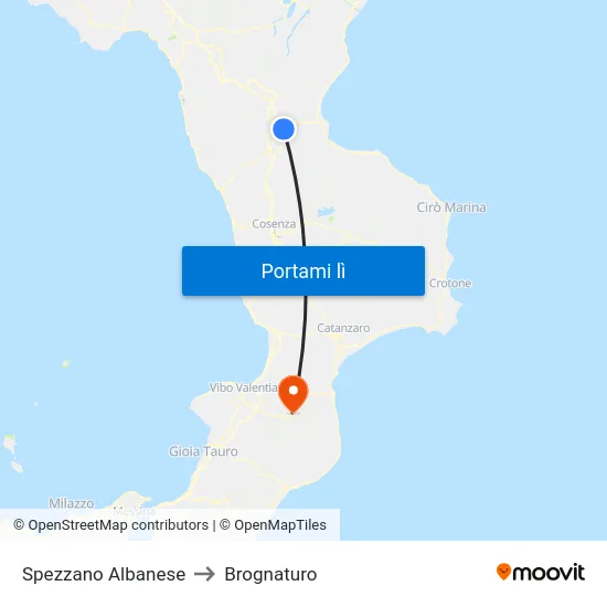 Spezzano Albanese to Brognaturo map