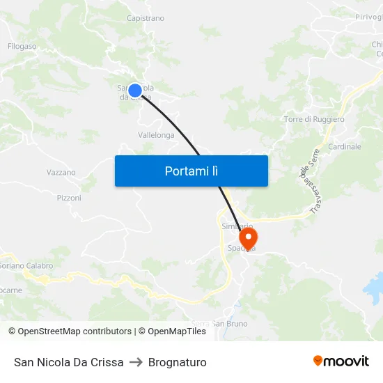 San Nicola Da Crissa to Brognaturo map