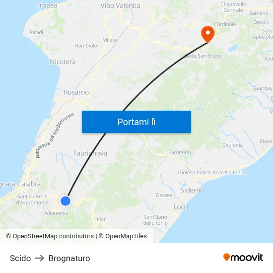 Scido to Brognaturo map