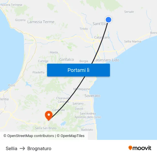 Sellia to Brognaturo map