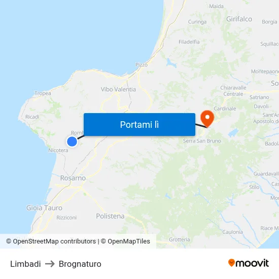 Limbadi to Brognaturo map