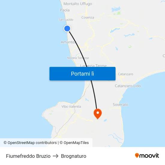 Fiumefreddo Bruzio to Brognaturo map