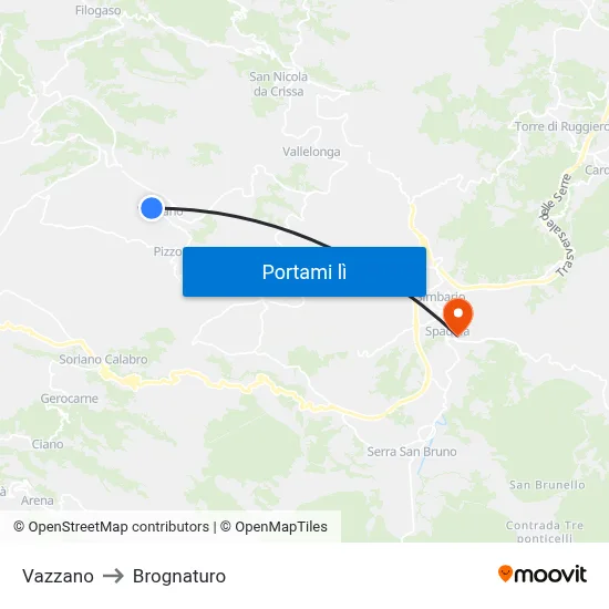 Vazzano to Brognaturo map