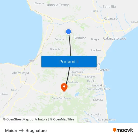 Maida to Brognaturo map