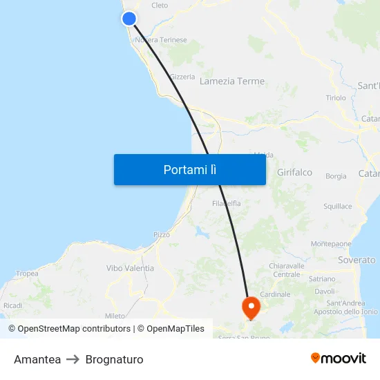 Amantea to Brognaturo map