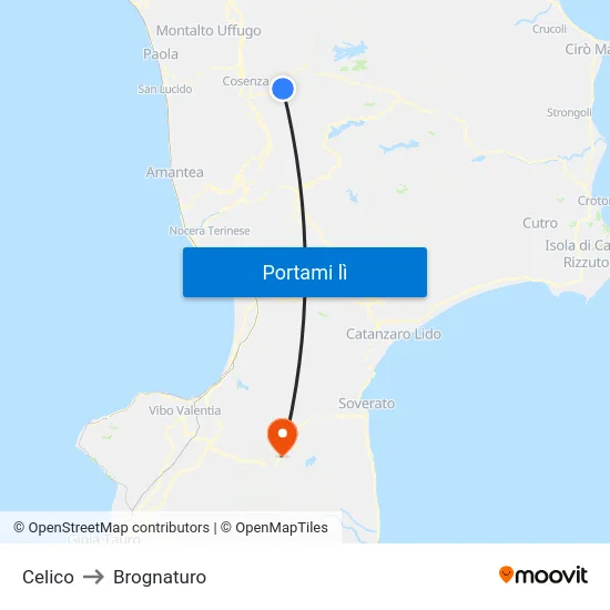 Celico to Brognaturo map