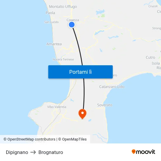 Dipignano to Brognaturo map