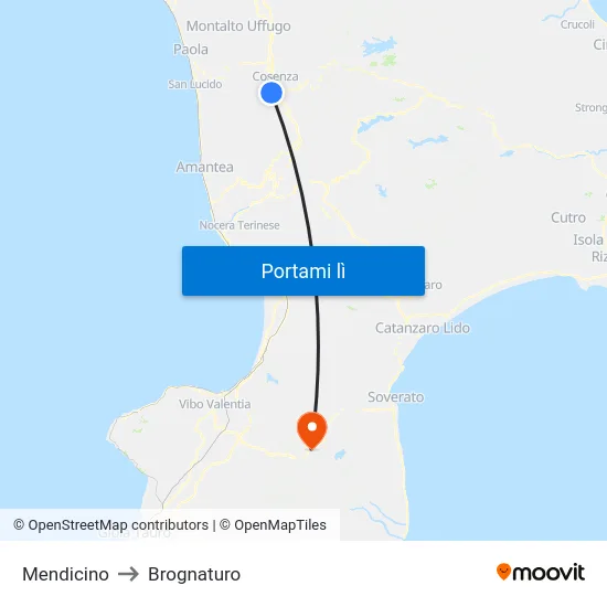 Mendicino to Brognaturo map