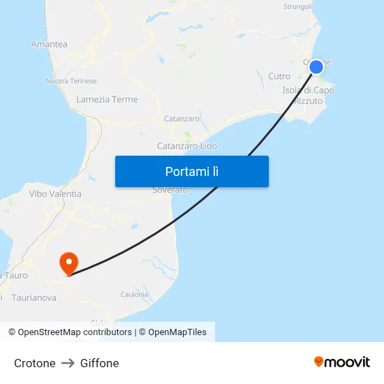Crotone to Giffone map