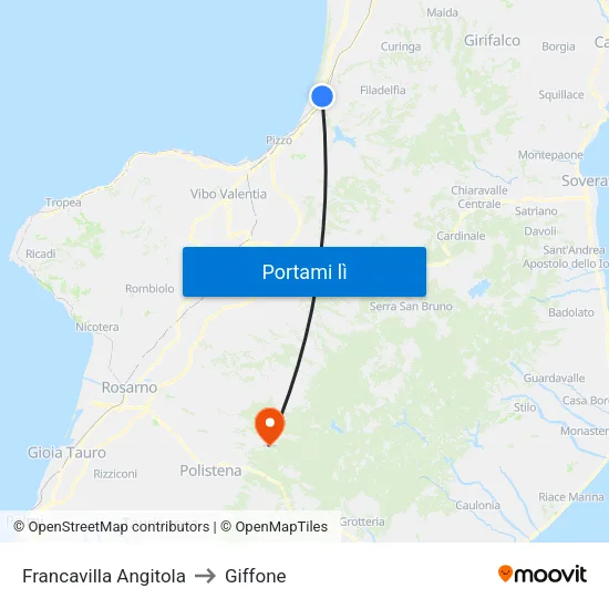 Francavilla Angitola to Giffone map