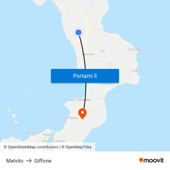 Malvito to Giffone map