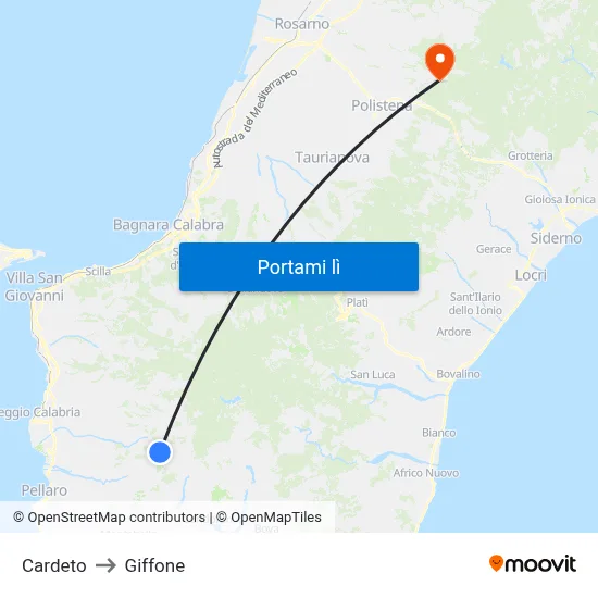 Cardeto to Giffone map