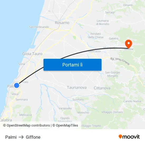 Palmi to Giffone map