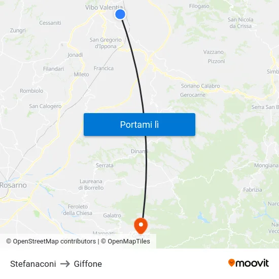 Stefanaconi to Giffone map