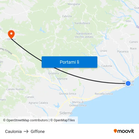 Caulonia to Giffone map