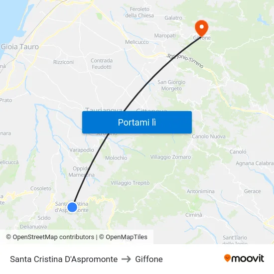 Santa Cristina D'Aspromonte to Giffone map