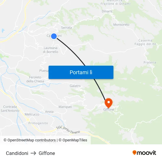 Candidoni to Giffone map