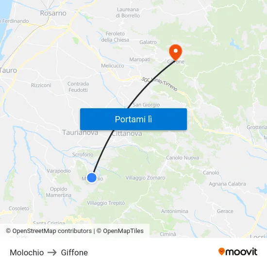 Molochio to Giffone map