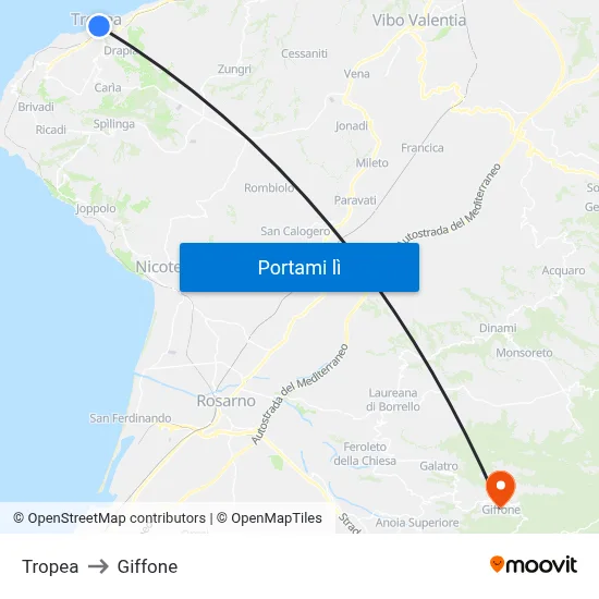 Tropea to Giffone map