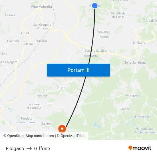 Filogaso to Giffone map