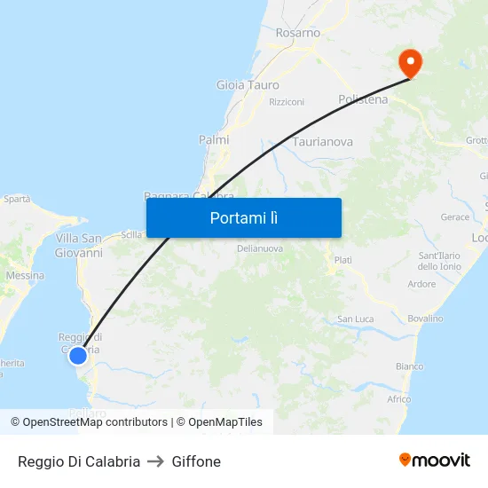 Reggio Di Calabria to Giffone map
