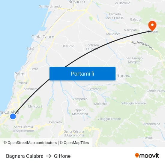 Bagnara Calabra to Giffone map