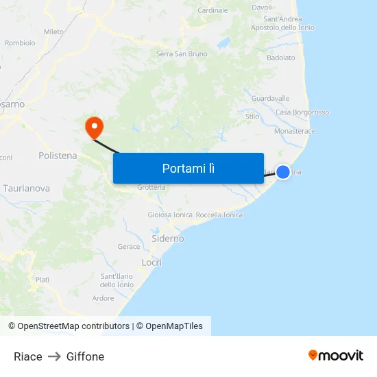 Riace to Giffone map