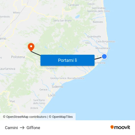 Camini to Giffone map