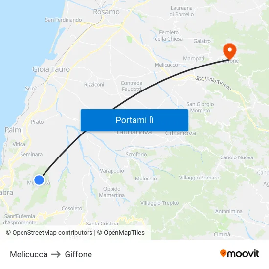 Melicuccà to Giffone map