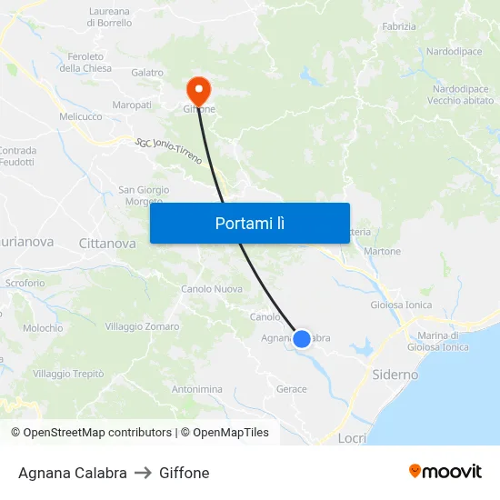 Agnana Calabra to Giffone map