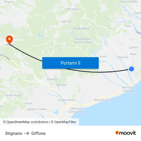 Stignano to Giffone map
