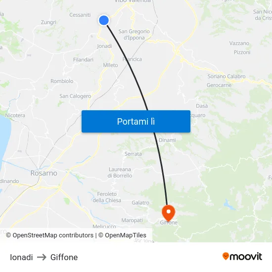 Ionadi to Giffone map