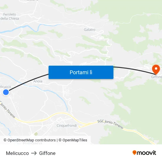 Melicucco to Giffone map
