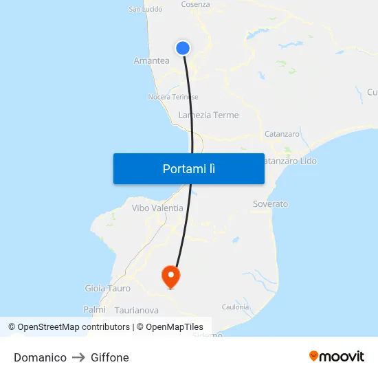 Domanico to Giffone map