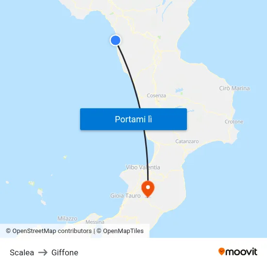 Scalea to Giffone map