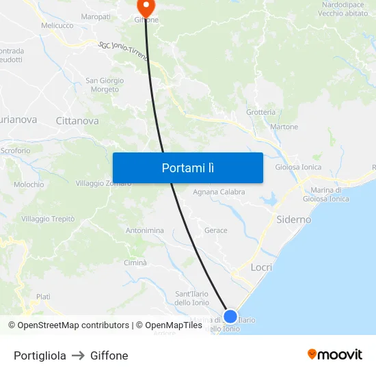 Portigliola to Giffone map