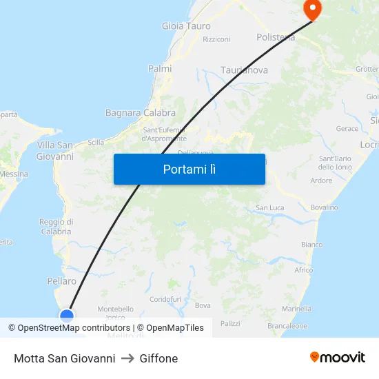 Motta San Giovanni to Giffone map