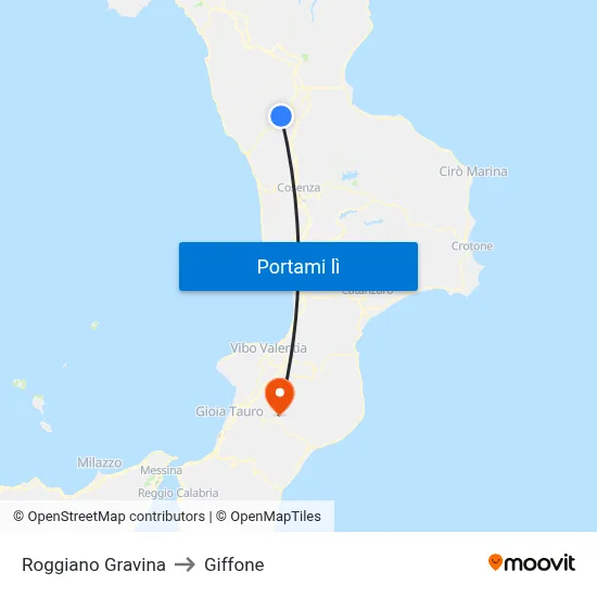 Roggiano Gravina to Giffone map