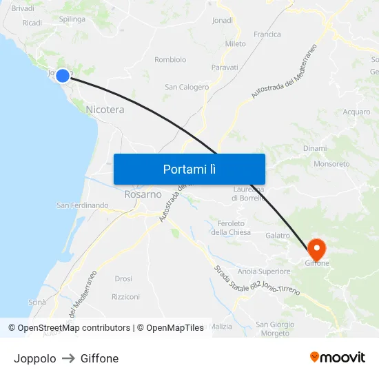 Joppolo to Giffone map