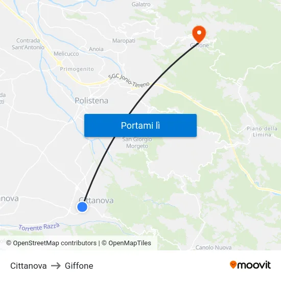 Cittanova to Giffone map