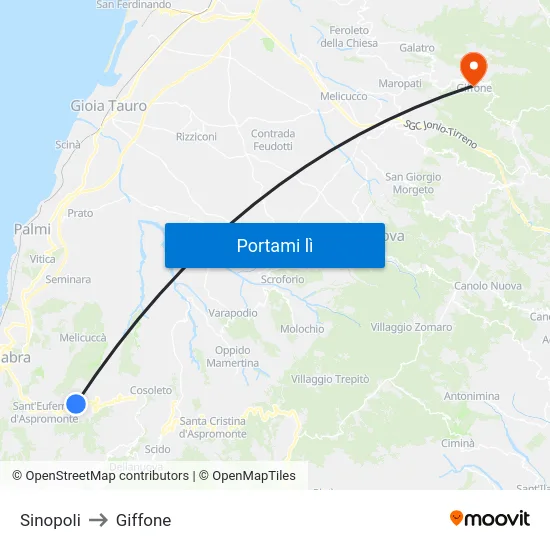 Sinopoli to Giffone map