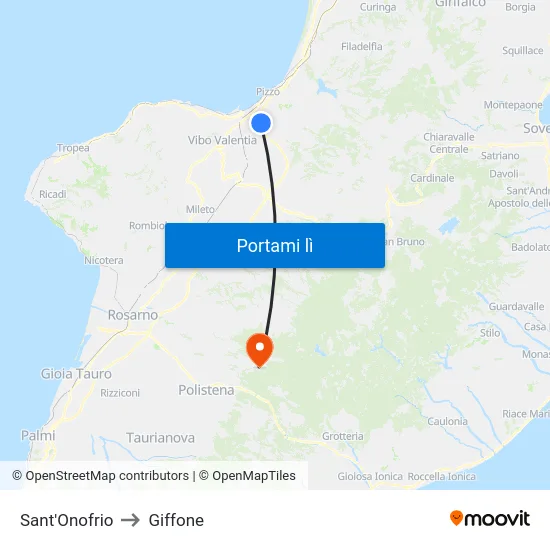 Sant'Onofrio to Giffone map